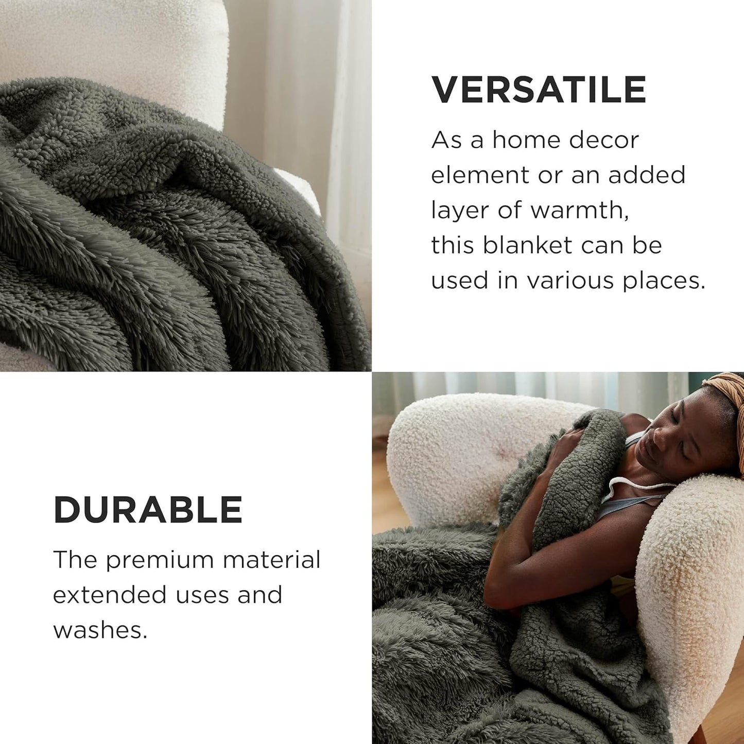 Bedsure GentleSoft Fluffy Olive Green Blankets Queen Size for Bed, Thick Sherpa Faux Fur Fleece Fuzzy Plush Winter Warm Soft Queen Blankets, Bedroom Olive Green Decor Cozy Gifts for Women Men, 90x90