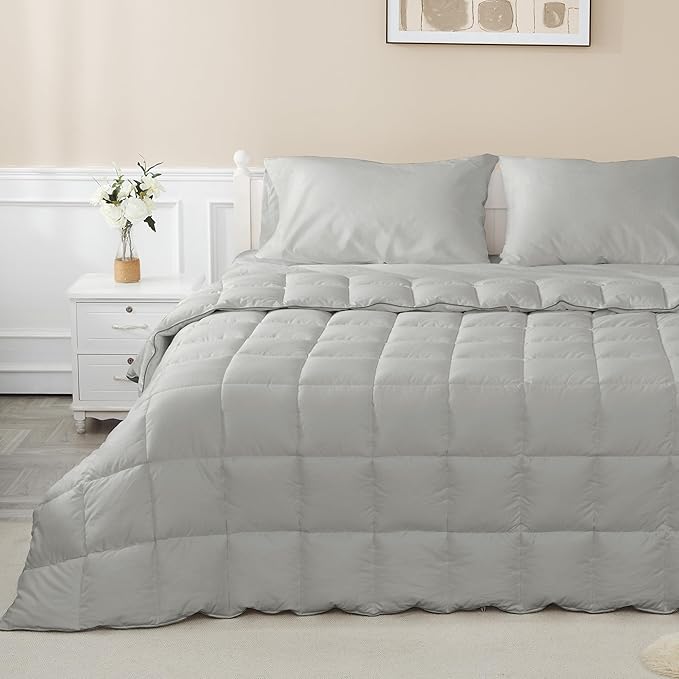 sunflower California King Duvet Insert Comforter Down Alternative Filling Cotton Shell All Season Hypoallergenic Warm Breathable Noiseless Machine Washable 96"x102" with Corner Taps Silver Gray