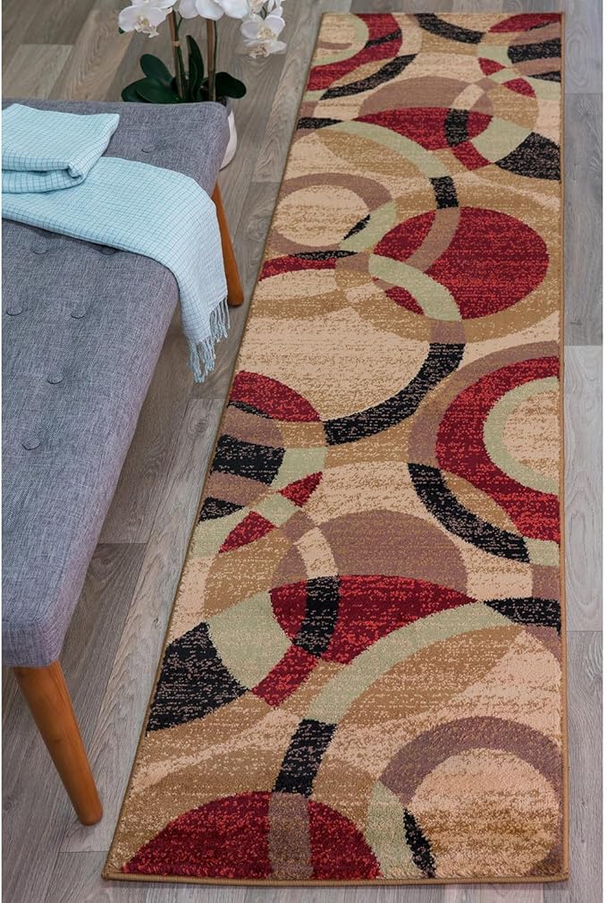 Rugshop Contemporary Abstract Circles Perfect for high Traffic Areas of Your Living Room,Bedroom,Home Office,Kitchen Easy Cleaning Runner Rug 2' x 7'2" Multi