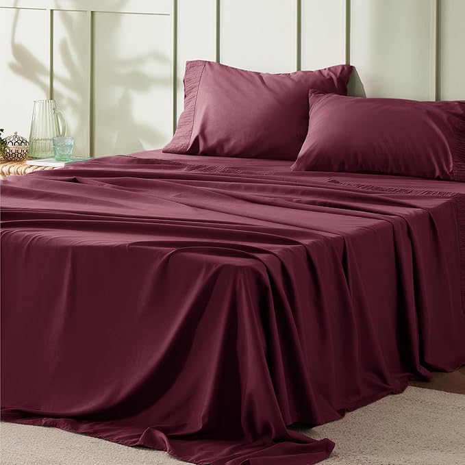 Bedsure King Size Sheets Set - 4 Pieces Soft King Sheets - Breathable & Cooling - Hotel Luxury - Easy Care Polyester Microfiber Bedding for Women, Men, Red