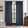 Extra Long Navy Linen Curtains 120 Inches Long Dark Blue Indigo Farmhouse Modern Curtain Light Filtering Semi Sheer Back Tab Pinch Pleat Curtain for Tall Ceiling Living Room Bedroom 2 Panels
