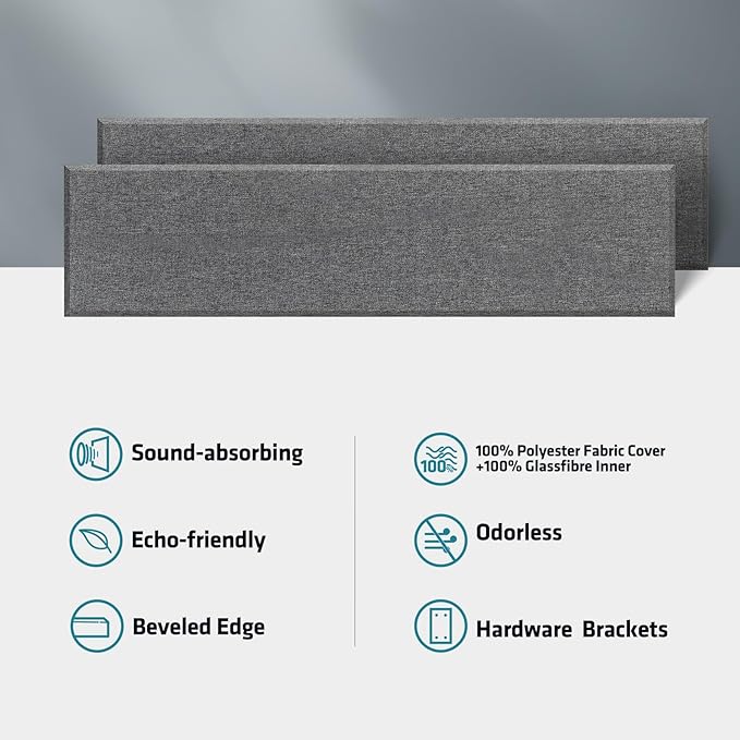 UMIACOUSTICS 2 PCS Fiberglass Acoustic Panels, 48x12x2 Inches Sound Absorbing Panels, Sound Proof Panels for Studios, Office, Home Theater. (Heather)