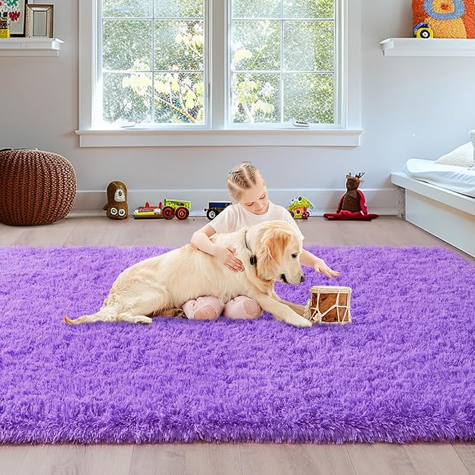 Fluffy Rugs for Living Room 6x9, Large Purple Shag Rug for Bedroom Girls Kids Playroom, Non-Slip Indoor Floor Carpet, Soft Fuzzy Shaggy Rug for Home Decor Aesthetic