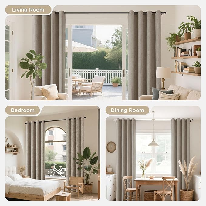 Joydeco Blackout Curtains 96 Inches Long 2 Panels Burg, Room Darkening Curtains for Bedroom, 100% Black Out Textured Thermal Drapes Privacy Protection 2 Panels Set(W52 x L96 Inch, Linen)