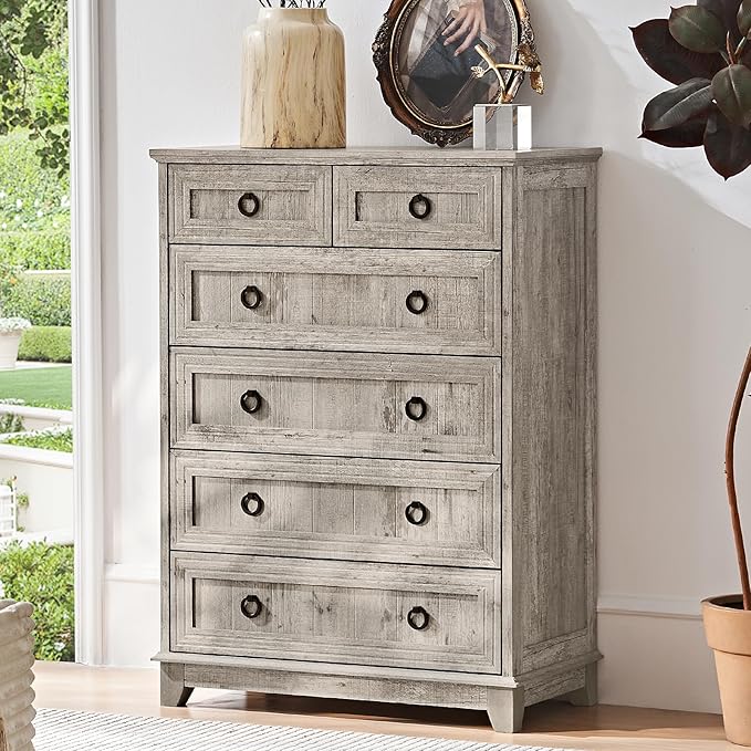 6 Drawer Dressers & Chest of Drawers, 41" Tall Small Dresser for Bedroom, Farmhouse Vintage Oak Dresser with Metal Handle, Storage Organizer Closet for Living Room Entryway Hallway