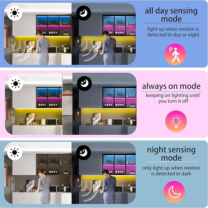 Under Bed Lights Motion Sensor LED Light Strip, 9.84ft 3 Mode RGB Motion Activated Bed Light with Music Sync and Timer, Color Changing Dimmable Night Lights with Remote APP Control for Bedroom