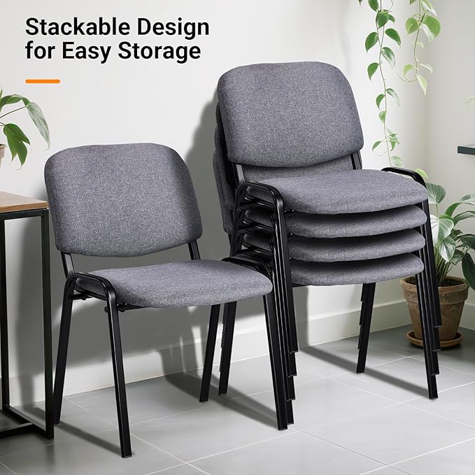 VINGLI Waiting Room Stacking Chairs, 10-Pack Fabric Church Conference Stackable Chair Set, for Office Guest & Reception Meeting Rooms, Lobby, Simple&Space-Saving, Fabric-Grey