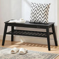 Nnewvante Bamboo Entryway Bench, 33.46" End of Bed Bench, 2 Tier Black Bench for Bedroom, Indoor Bench for Living Room, Dining Room, Hallway, Holds up to 300lbs
