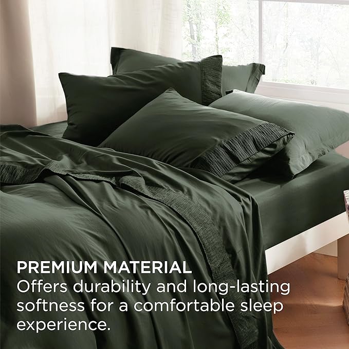 Bedsure Twin Sheets Set - 3 Pieces Soft Twin Bed Sheets - Breathable & Cooling - Hotel Luxury - Easy Care Polyester Microfiber Bedding for Women, Men, Olive Green