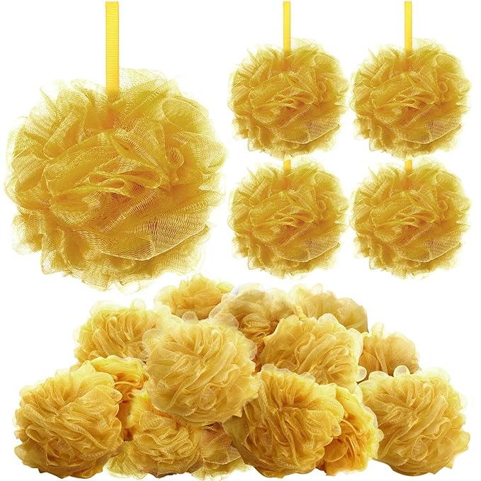 12 Pcs Halloween Bath Loofah Sponge Orange Black Loofah Exfoliating Body Scrubber Shower Sponge 50g Mesh Shower Pouf Balls Gift Set for Women Men Wedding Bathing Accessories(Gold)