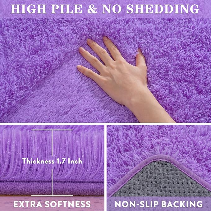 Shag Rugs 8x10 Purple Rug for Living Room Bedroom Decor, Large Fluffy Shaggy Rug for Kids Girls Dorm, Soft Fuzzy Plush Carpet
