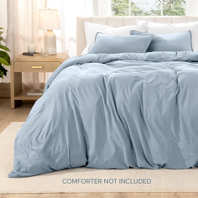 Bare Home Microfiber Duvet Cover Set - Ultra Soft Washed Microfiber - Twin/Twin Extra Long - Linen-Like Look - Easy Care - Breathable Fabric - Our Softest Duvet Cover Set (Twin/Twin XL, Dusty Blue)