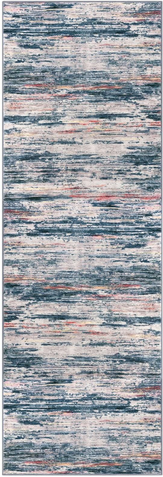 2x8 Modern Abstract Runner Rug for Hallways, Teal Blue Peach Gray Multi Super Soft Hallway Decor Kitchen Rugs with Non-Slip, Non-Shedding Washable Rug for Entryway Bedroom Laundry Indoor