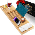 SereneLife Bamboo Bathtub Caddy with Luxury Gift Box and Red Gifting Ribbon Extendable & Adjustable Tray with Device/Book Holder with Removable Trays for Bath Accessories (Natural Color)