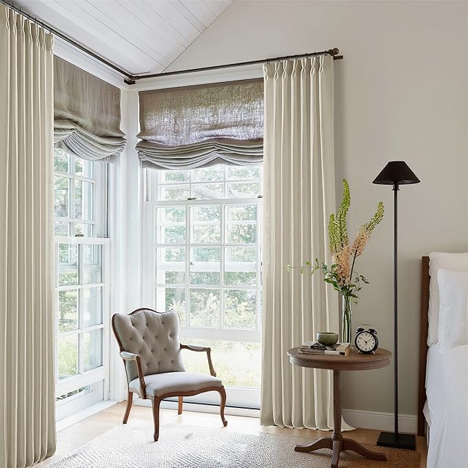 Linen Flax 102 Inch Curtains Pinch Pleated Linen Curtains 2 Panels for Living Room Bedroom Memory Training Semi Sheer Pinch Pleat Farmhouse Beige Drapes Back Tab Light Filtering Window Curtain 40x102