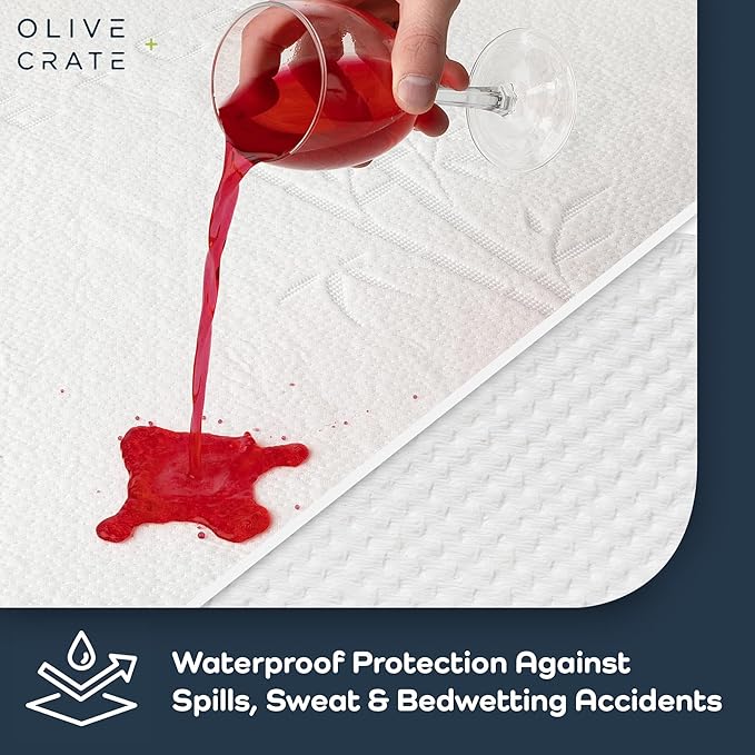 Olive + Crate 100% Viscose Bamboo Mattress Protector - Eco-Concious Cooling Mattress Cover - Waterproof Hypoallergenic Protection - Breathable Queen Size Shield Against Dust & Spills