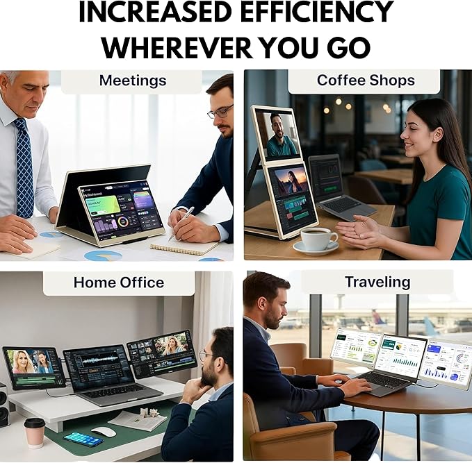 ELK 15.6" Dual Laptop Screen Extender - Laptop Bag & Cleaning Kit Included - FHD 1080P IPS - Detachable & Adjustable Monitor Extender - with Speakers - Compatible with Mac/Android/Win