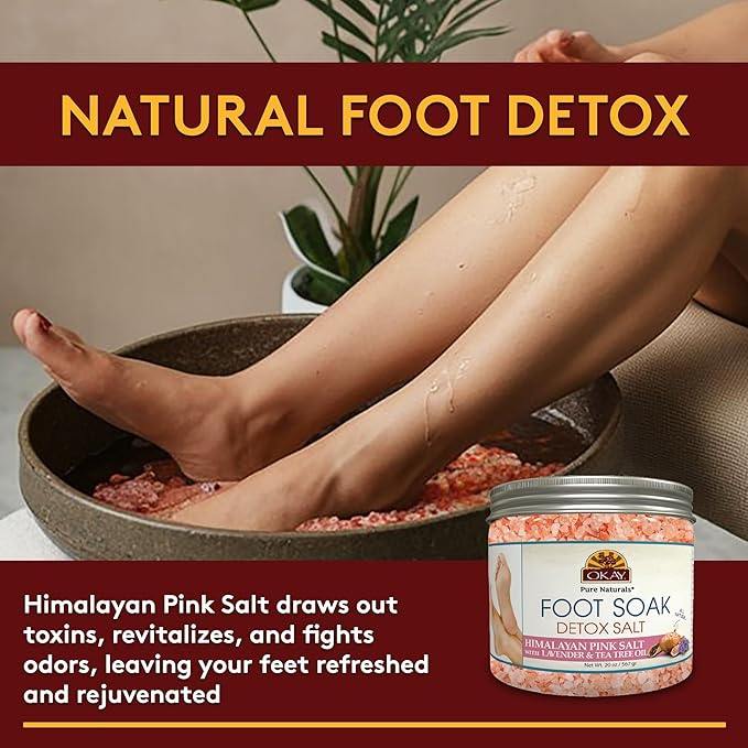 OKAY Foot Soak Detox Salt - Foot Soaking Salts for Dry Cracked Feet with Tea Tree Oil and Lavender Oil, Foot Bath, Pedicure Soak, Great for Men and Women, Athletes - 20 oz (Pack of 2)