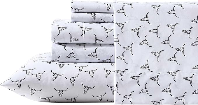 Wrangler - Twin XL Bed Sheets, Breathable & Wrinkle Resistant Bedding with Matching Pillowcase, Lightweight for Year-Round Use, Dorm Essentials (Steer Skulls Black)