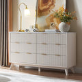 T4TREAM Fluted 6 Drawers Dresser, 54" Wide Modern Chest of Drawers with Faux Marble Top, Curved Profile Design, Dresser TV Stand, Wood Drawer Organizer for Bedroom, Living Room, Hallway, Solid White