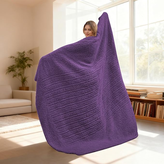 Electric Heated Blanket 6 Heating Settings & 1-10H Auto Off Twin 62×84 Double Sided Plush Sherpa Ultra-Cozy Soft Warm Thick, Machine Washable, Fast Heating, Home Office Dark Purple