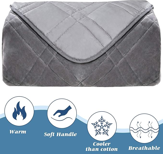 OMYSTYLE Reversible Weighted Blanket 48''x72'' 15lbs for Adults, Warm Short Plush and Cool Tencel Fabric Double-Sided Weighted Blanket for All Season Use - Carry Bag Included