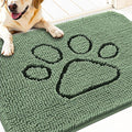 OLANLY Dog Door Mat for Muddy Paws 30x20, Paw Print Design, Absorbs Moisture and Dirt, Absorbent Non-Slip Washable Doormat, Quick Dry Chenille Mud Mat, Entry Indoor Entryway Carpet, Olive Green