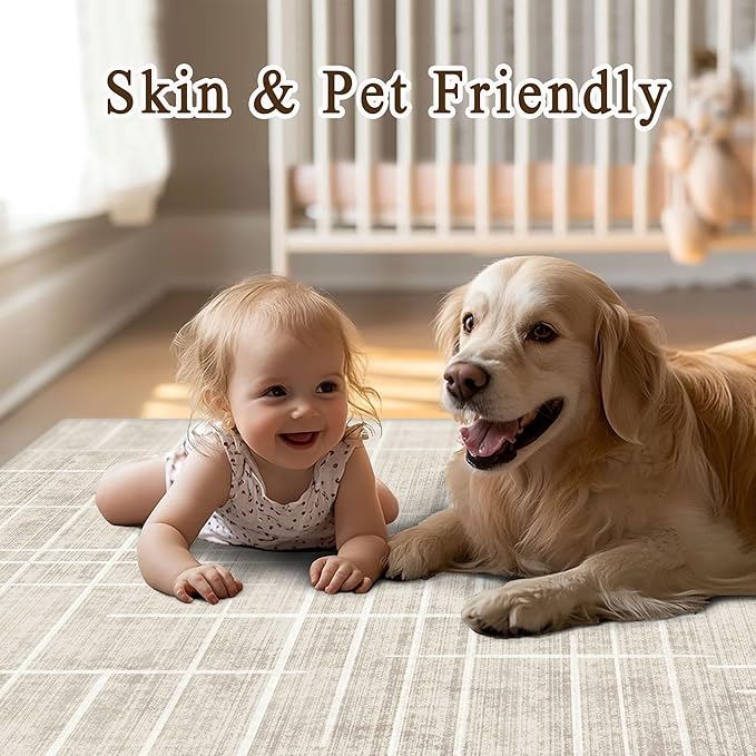 5x7 Area Rugs - Ultra-Thin Washable Rug with Non-Slip Backing, Ideal for Living Room, Bedroom, Kitchen Floor Beige Carpet - Modern Neutral Style, Easy Clean, Durable, Low Pile Rug