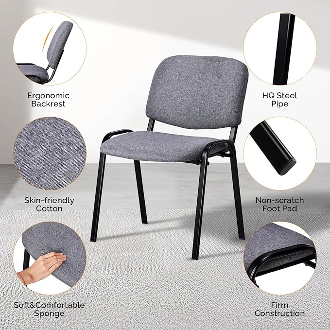 VINGLI Waiting Room Stacking Chairs, 10-Pack Fabric Church Conference Stackable Chair Set, for Office Guest & Reception Meeting Rooms, Lobby, Simple&Space-Saving, Fabric-Grey