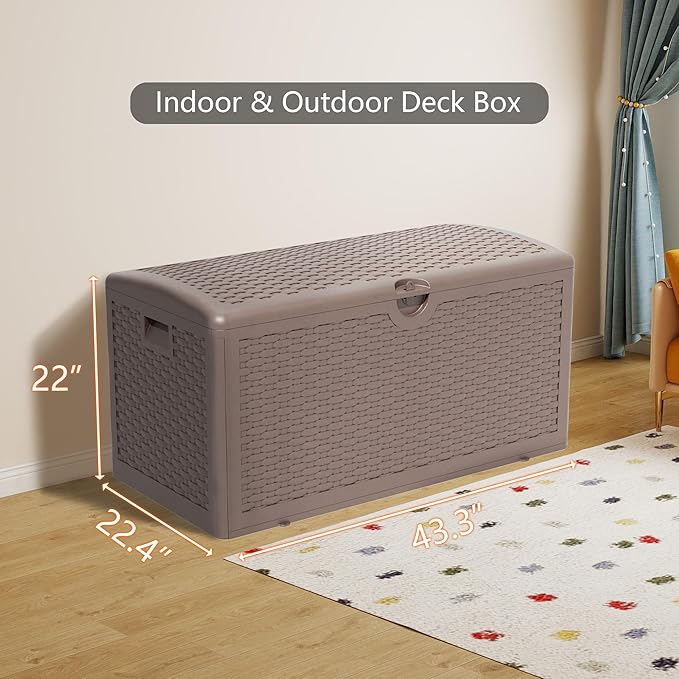 90 Gallon Pro Outdoor Storage Box Waterproof Lockable Resin Deck Box Large, Patio Storage Bin for Pool Accessories Cushion Furniture, Garden Tools, UV-Resistant Outside Delivery Brown
