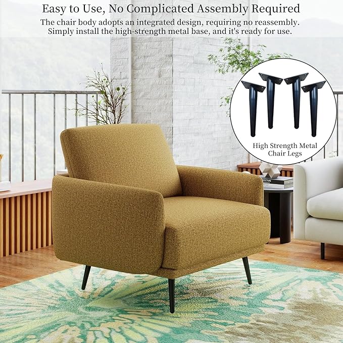 Oversized Accent Chair for Living Room Cozy Reading Chairs Mid-Century Modern Accent Chairs Armchair with Metal Legs Single Sofa Chair for Home Office (1-PCS, Polyester Fabric- Pumpkin Orange)