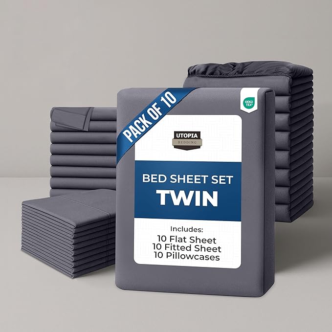 Utopia Bedding Twin Bed Sheets Set - Pack of 10 Sheet Sets - Perfect for Spa, Hotel, & Guest Bedroom - Brushed Microfiber - Shrinkage and Fade Resistant - Easy Care (Grey)