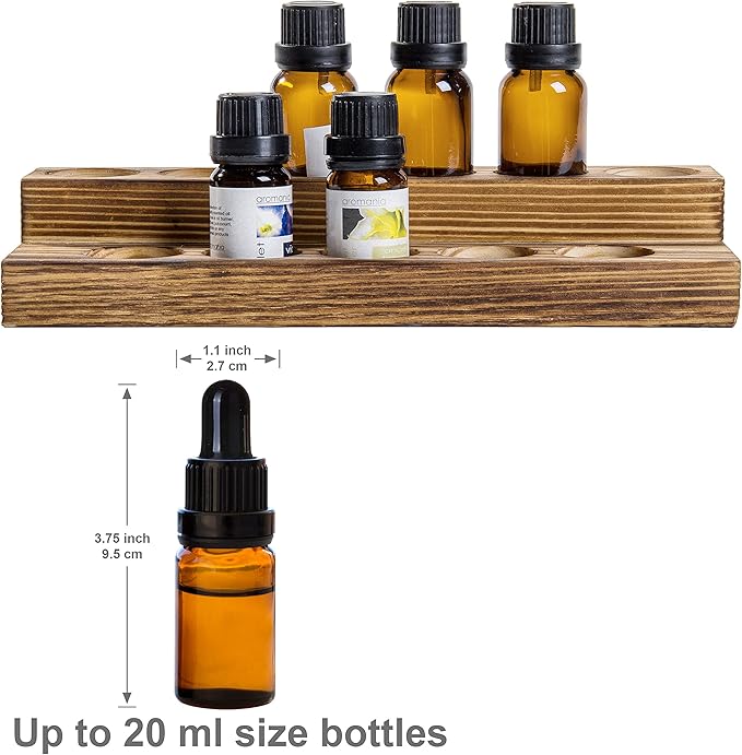 MyGift 8.5 Inch Rustic Burnt Solid Wood Essential Oil Holder Stand with 2 Tier Display, Vanity Tabletop Cosmetic Storage Organizer Rack, Holds 11 (20ml) Bottles