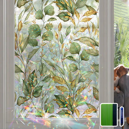 Rainbow Window Privacy Film with Tools, 3D Stained Glass Window Film, Spring & Autumn Leaves, 16.93" x 157.48"(43X400CM)