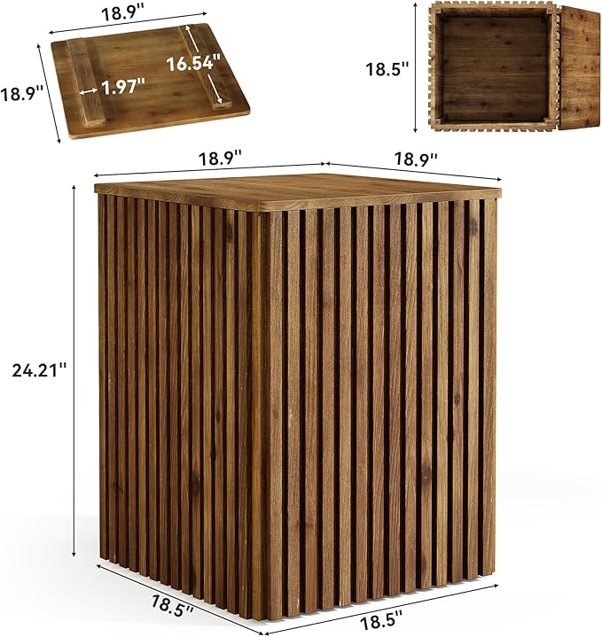 Solid Wood Square End Table with Storage, Fluted Side Table for Living Room, Mid-Century Modern Bedside Nightstand with Removable Lid for Bedroom, Small Spaces (1 PC, Rustic Brown)