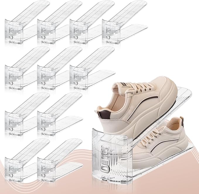 Shoe Slots Organizer for Closet,12PACK Shoe Stacker Shoe Rack Organizer for Closet Space Saver Storage Shoe Holder Organization(Transparent)