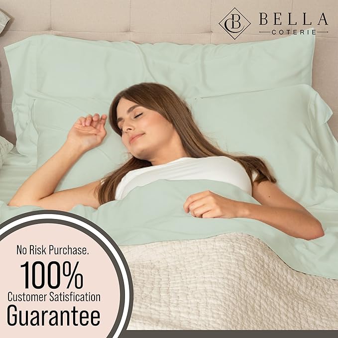 Bella Coterie 6 Piece Luxury Bamboo Viscose California King Size Sheet Set | 100% Organically Grown | Cooling for Hot Sleepers | 18" Deep Pocket | Soft & Hypoallergenic | 4 Pillowcases [Sea Glass]