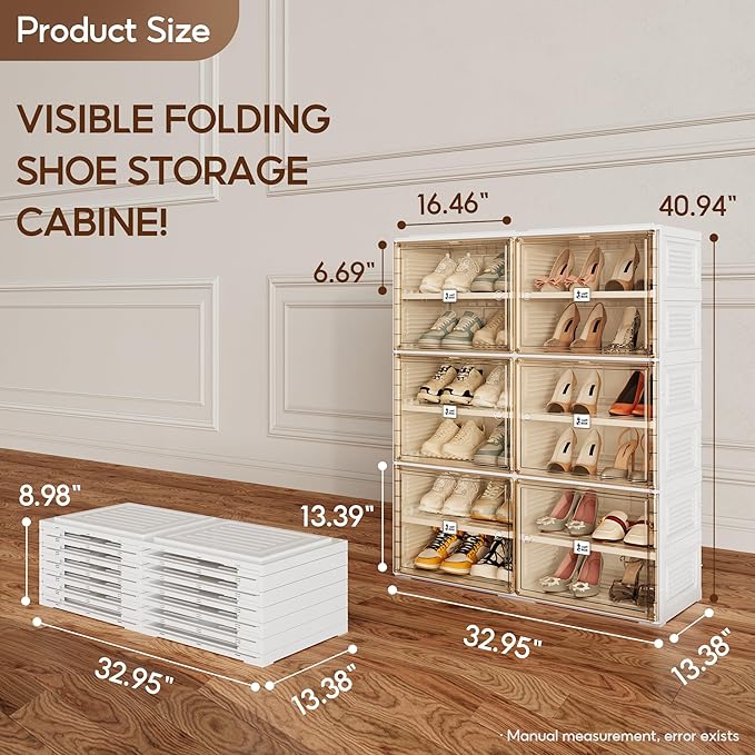 ANTBOX Portable Shoe Rack Organizer for Closet Entryway, Stackable Sneaker Storage Shoe Cabinet with Magnetic Clear Door, Large Plastic Storage containers Bins with Lids 6 Tiers 24 Pairs