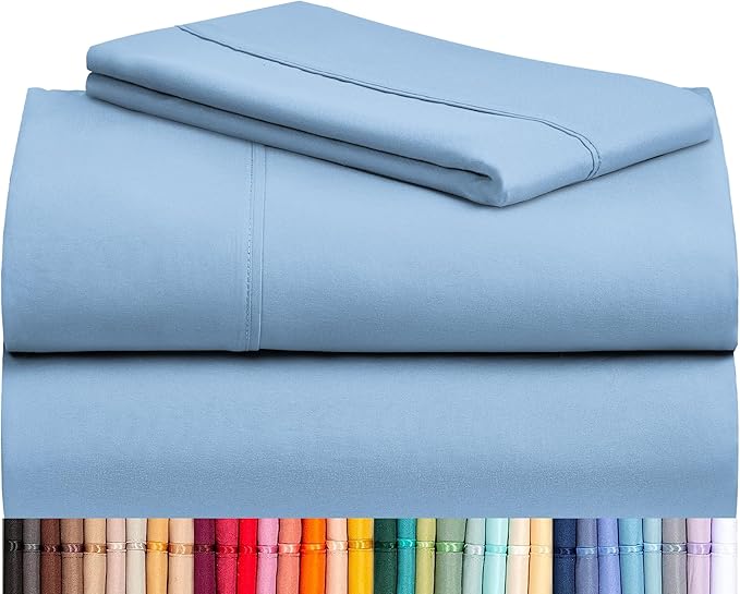 LuxClub 3 PC Twin XL Sheet Set, Deep Pockets Wrinkle Free Cooling Bed Sheets Hotel Bedding for Women, Men, Kids & Teens, Includes 1 Fitted Sheet, 1 Flat Sheet and 1 Pillowcase-Silky Soft Sky