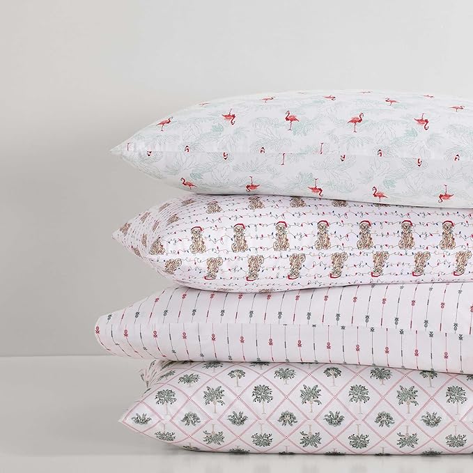 Tommy Bahama - Queen Size Sheet Set, Crisp & Cool Cotton Percale Bedding with a Smooth Lightweight Feel, 4 Piece Holiday Bed Sheets with Matching Pillowcases (Wrapped Up Red)