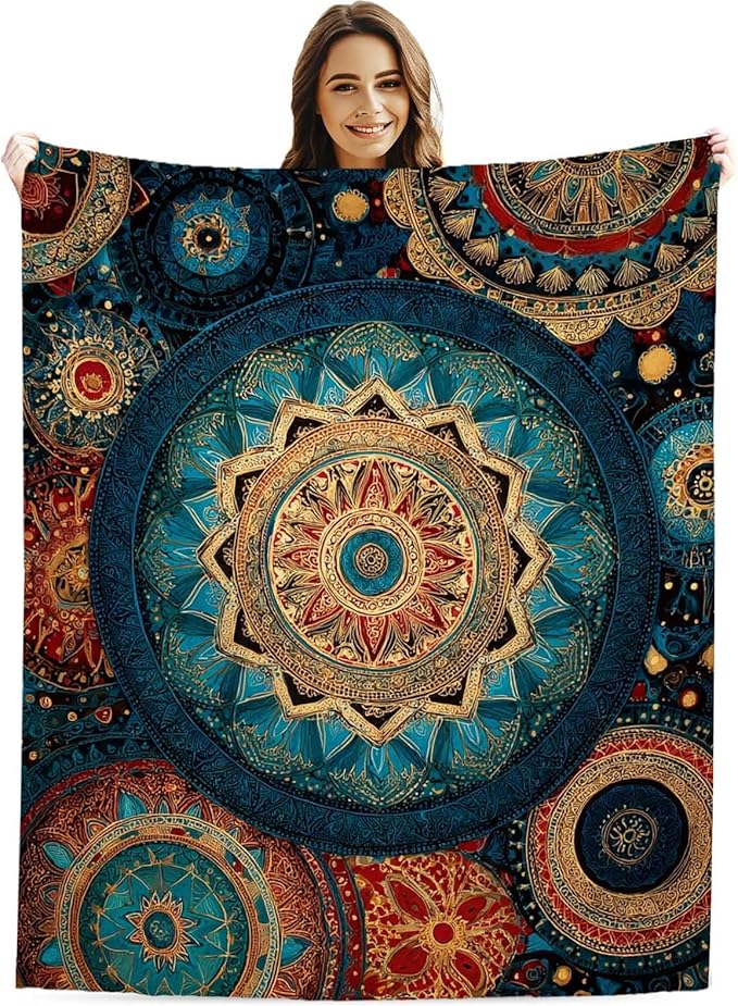 Bohemian Mandala 60"x80" Throw Blanket for Sofa & Bed | Artistic Home Decor, Machine - Washable | Stylish Gift for All Ages