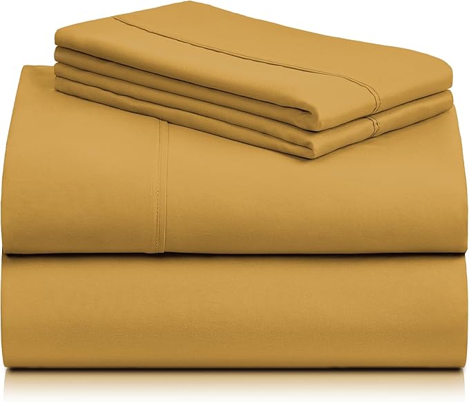LuxClub 4 PC California King Sheet Set, Deep Pockets Wrinkle Free Cooling Bed Sheets Hotel Bedding for Women, Men, Includes 1 Fitted Sheet, 1 Flat Sheet and 2 Pillowcases-Medallion Gold