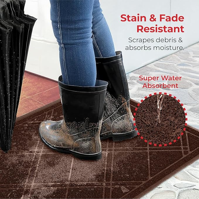 SlipToGrip Universal Door Mat, Plaid Design - Brown, 42 x 35 - Anti Slip, Durable and Washable, Outdoor, Indoor Floor Welcome Mat - Patio, Front Door, Dust Absorbent