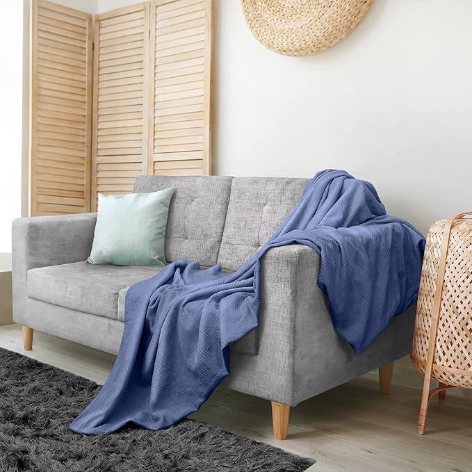 Utopia Bedding Wedgewood 100% Cotton Blanket [King Size - 90x108 Inch] 350GSM Lightweight, Soft and Breathable Thermal Blanket for All Seasons