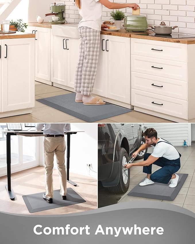 Ophanie Kitchen mats for Floor, Kitchen Rugs, 20x32 Anti Fatigue Standing Cushioned Mat, Waterproof, Comfort Ergonomic mat for Office, Home, Sink, 3/4 inch Thick Memory Foam Grey Non-Slip Bottom