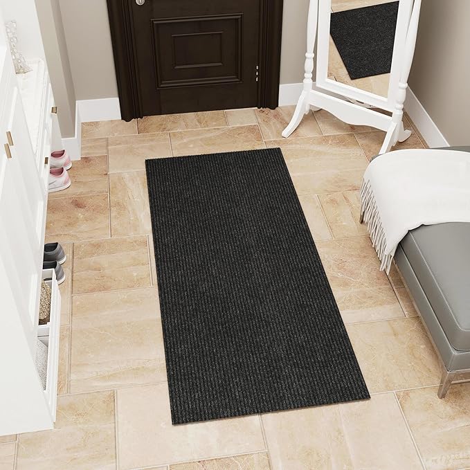 Ottomanson Mud Mat 2' x 3' Entryway Rug - Non-Slip Scraper Doormat for Muddy Paws, Dirt Trapping Indoor/Outdoor Mat for High-Traffic Areas, Kitchen, Garage, Patio, Black