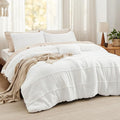 Bedsure Full Comforter Set - 4 Pieces Pinch Pleat Bed Set, White Boho Bedding for All Season, 1 Soft Comforter, 2 Pillowcases, 1 Decorative Pillow