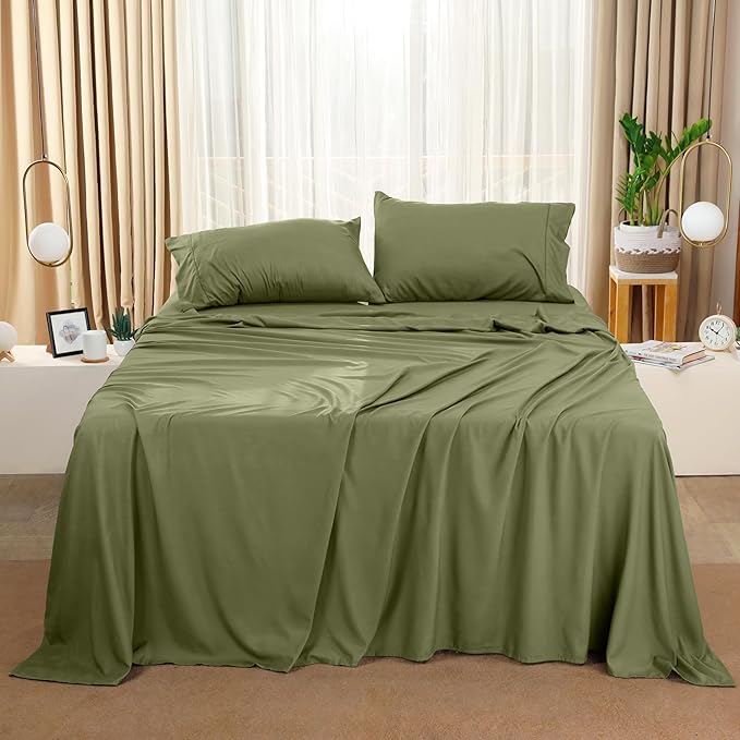 Utopia Bedding Queen Sheet Set – 4 Piece Bed Sheets for Queen Size Bed, Soft and Breathable Microfiber, Includes 1 Fitted Sheet, 1 Flat Sheet and 2 Pillowcases (Olive)
