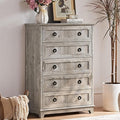 Farmhouse 5 Drawer Dresser for Bedroom, 42" Tall Small Dressers & Chest of Drawers, Rustic Wood Dresser with Metal Handle, Storage Organizer Closet for Living Room, Hallway, Entryway