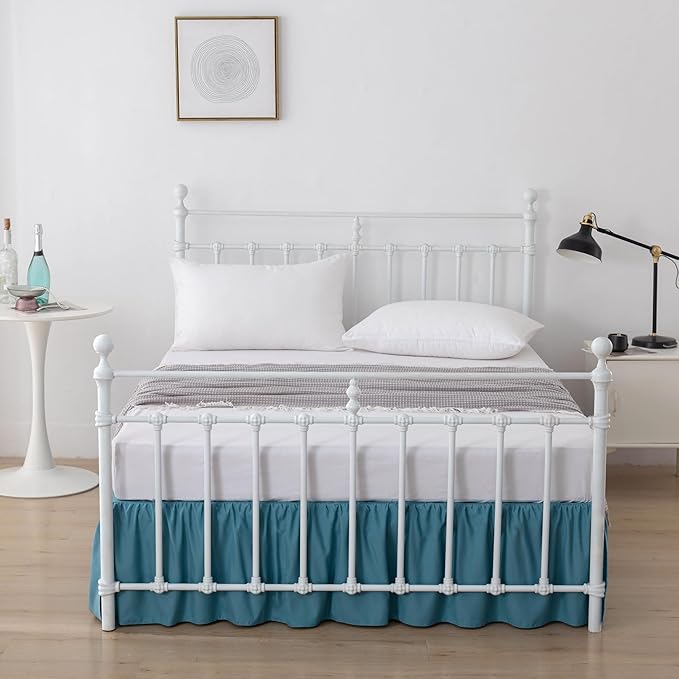 Bed Skirt Full Size Ruffled Bed Skirts with Split Corners, 14 Inch Drop Dust Ruffle Bed Skirts with Platform, Teal Blue, 14''Full